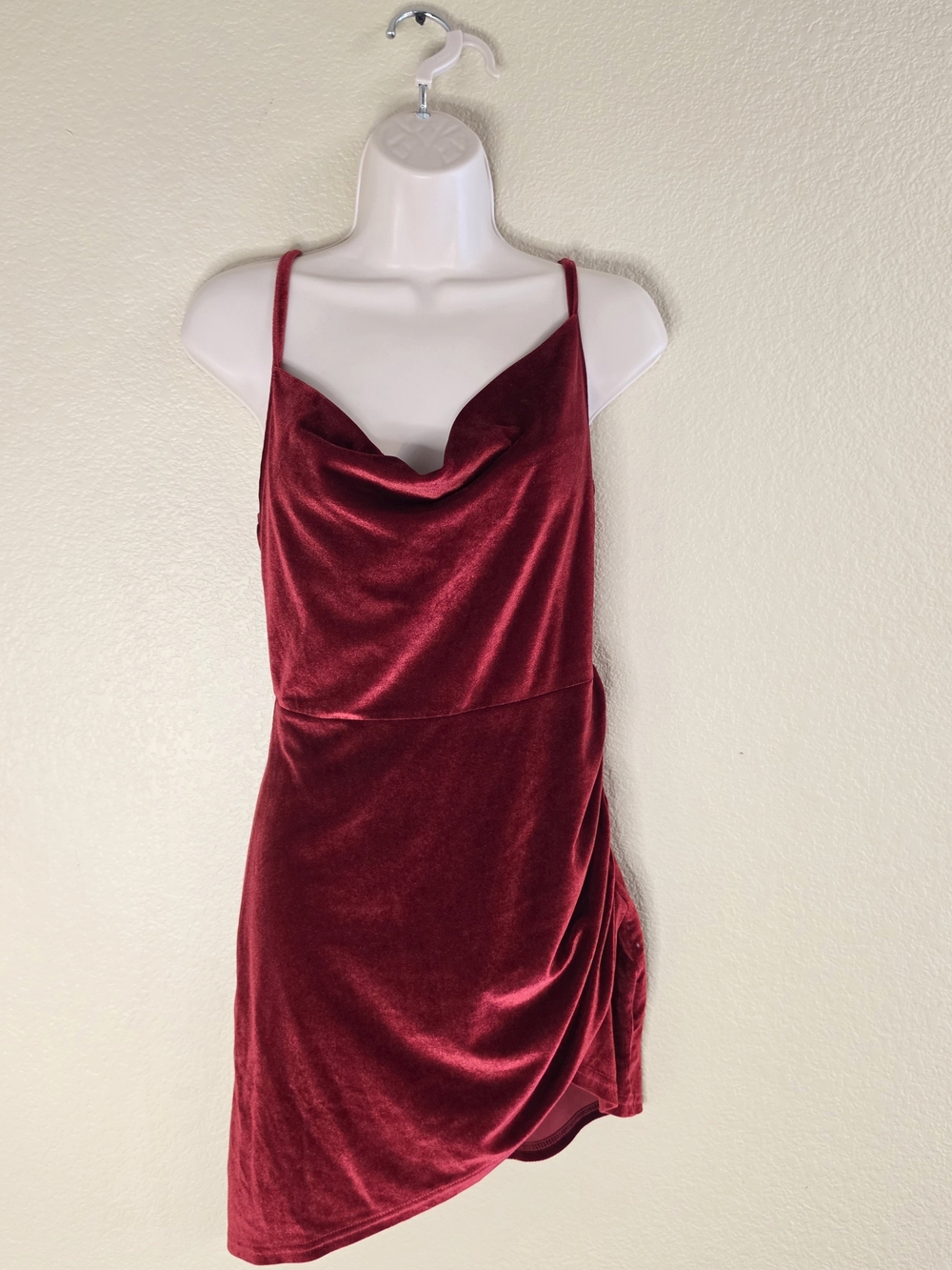 Burgundy Velvet Cowl Neck Ruched Mini Dress Size Small New Without Tags